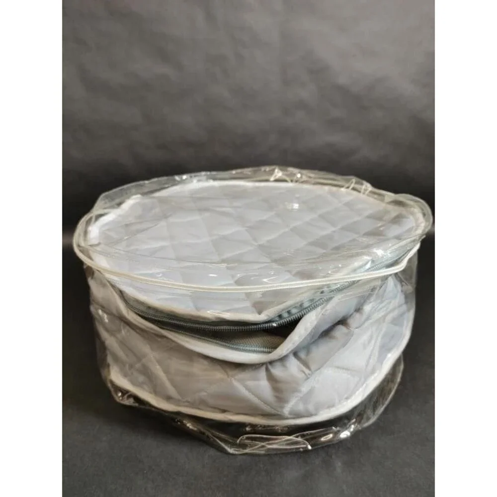 2pc Vtg Quilted Cases For Dinnerware Plates China Zipper Storage Bags Grey Home